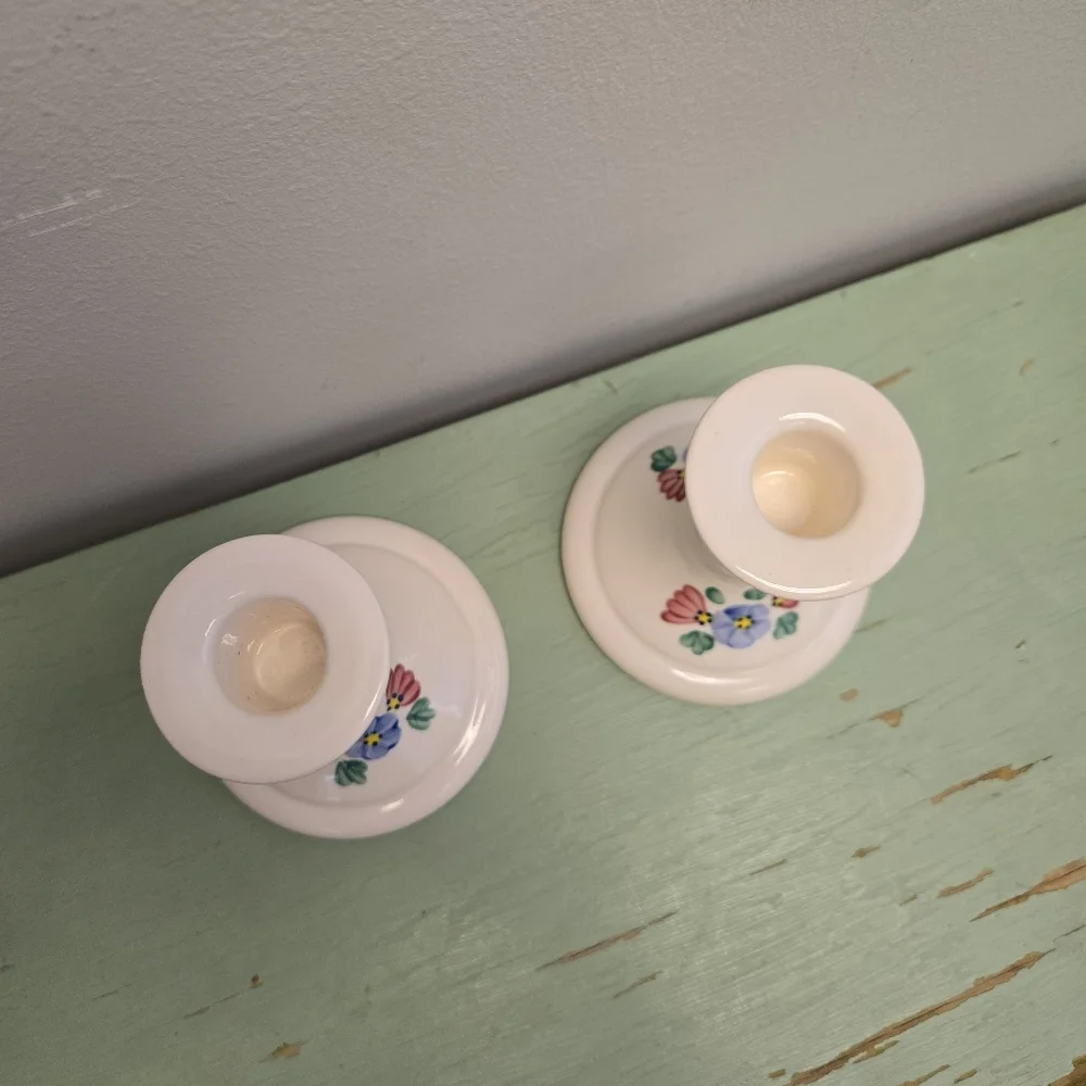 Floral Ceramic Candlestick Holders Pair